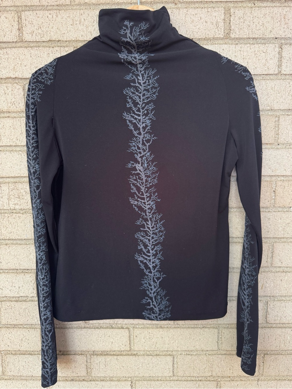Joseph Ribkoff Beaded Coral Print Mock Neck Longsleeve Art Grunge Y2K Stretch M